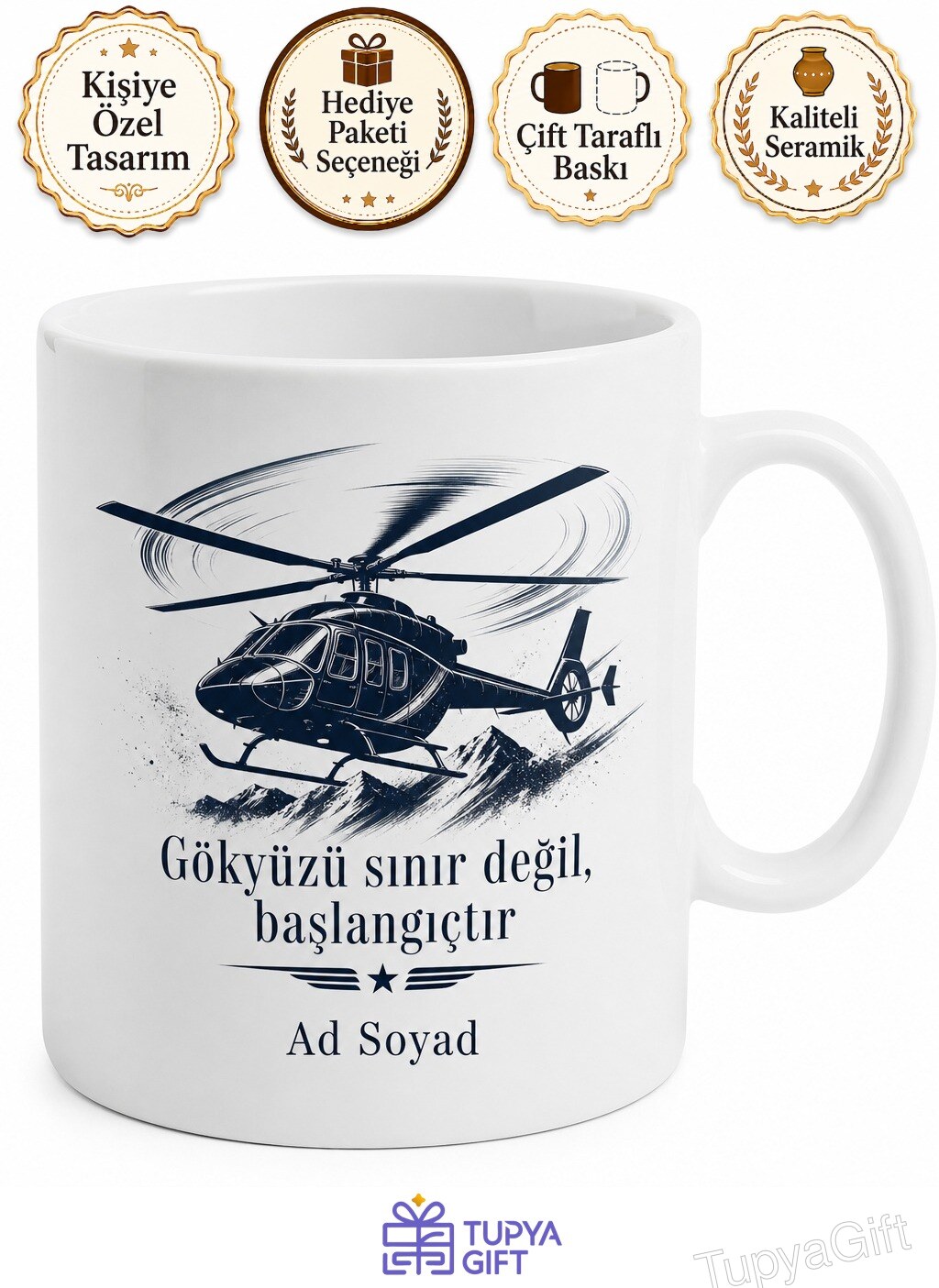 Helikopter Pilotuna Dikey Kalkış Pervane Sesi Adrenalin Kupa Bardak Hediye