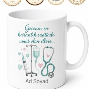 Hemşire Şırınga Serum Askısı Gecenin Melekleri Nöbet Kupası Hediye Bardak