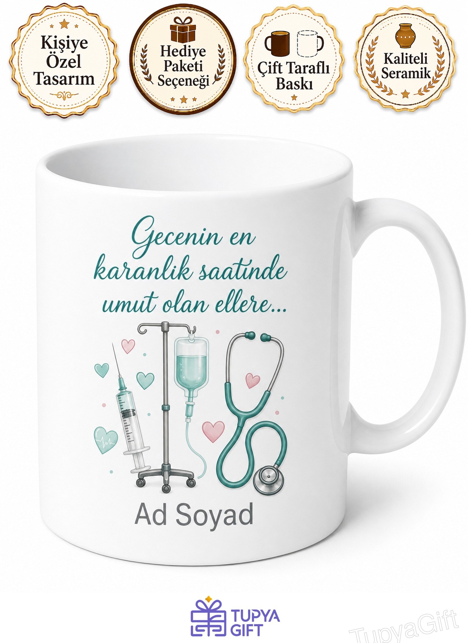 Hemşire Şırınga Serum Askısı Gecenin Melekleri Nöbet Kupası Hediye Bardak