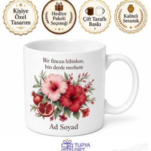 Hibiskus Çayı İçenlere Ekşi Çay Nar Çiçeği Kupa Bardak Hediye