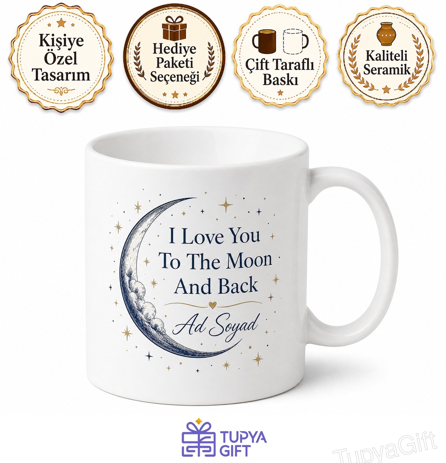 I Love You To The Moon And Back Temalı Seni Ay'a Kadar Seviyorum İngilizce Kupa Bardak Hediye