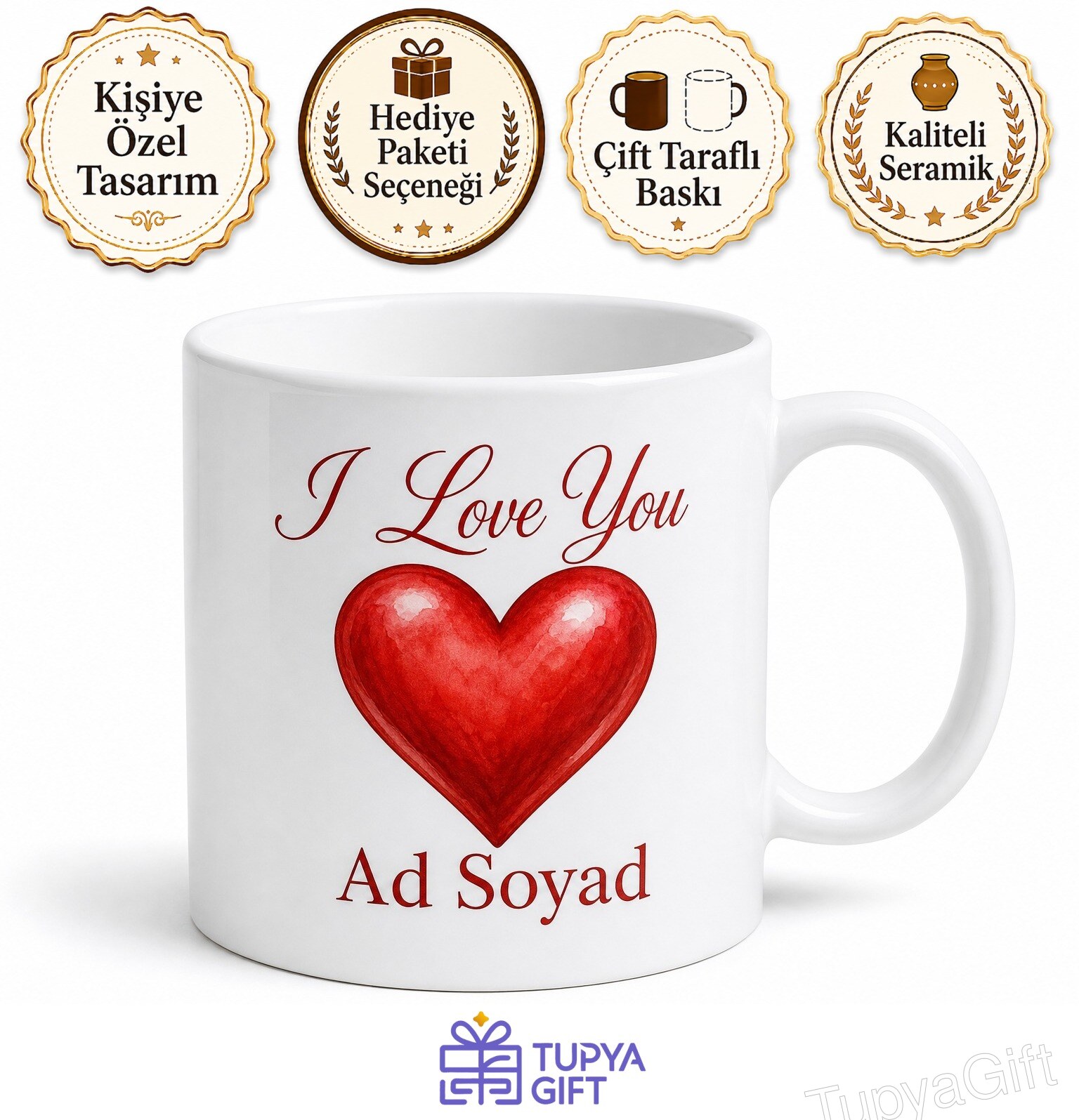 I Love You Yazılı Seni Seviyorum İngilizce Kupa Bardak Sevgiliye Hediye