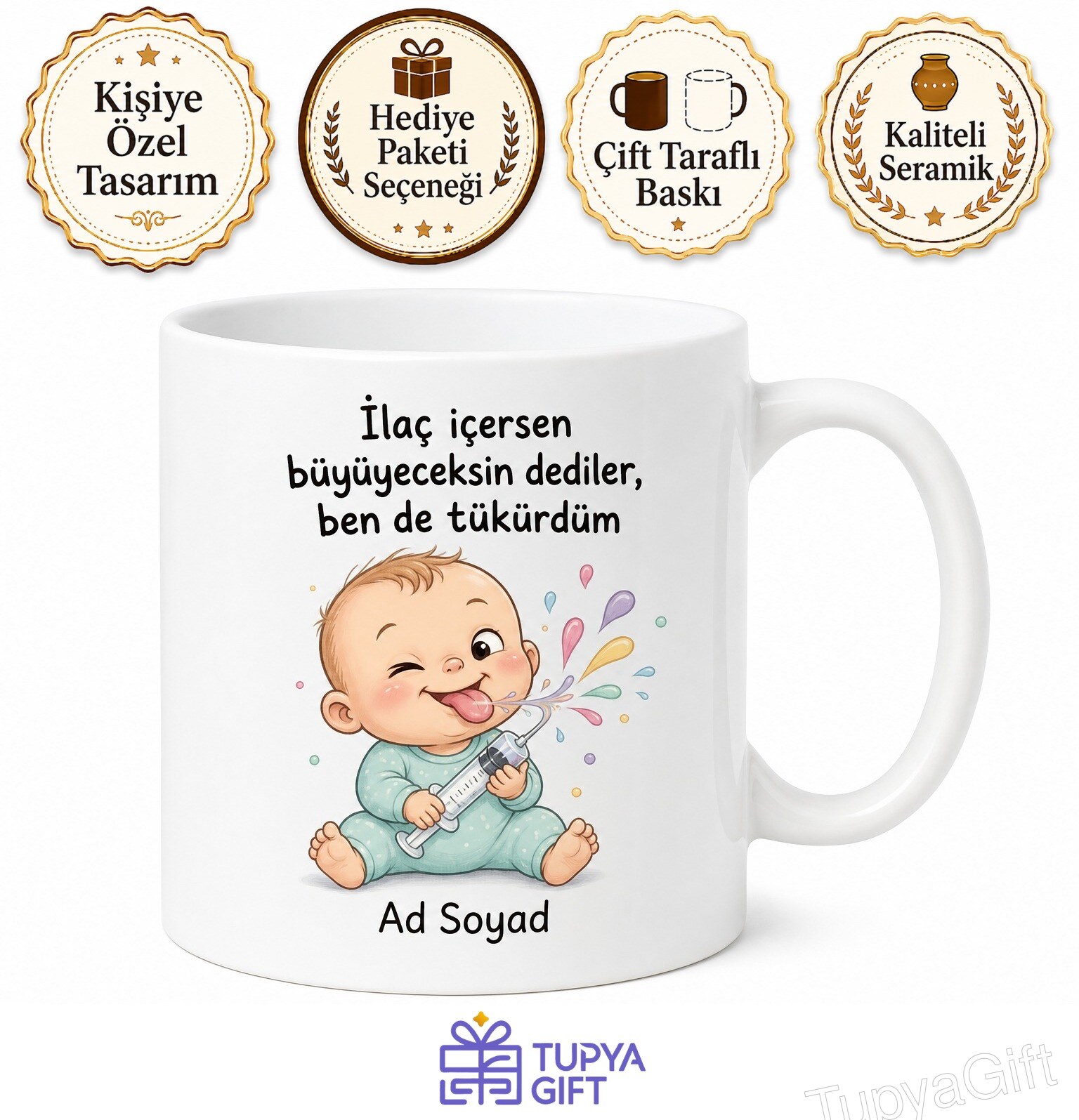 İlaç Savaşları Şırıngayla İlaç Tüküren Bebek Annelere Özel Hediye Kupa Bardak