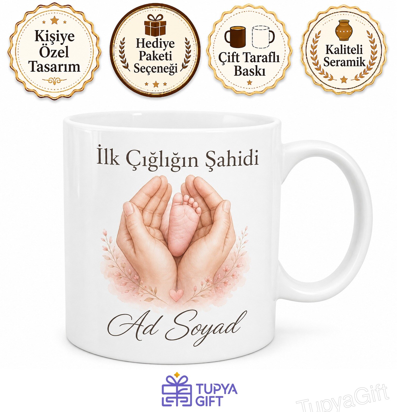 İlk Çığlığın Şahidi Ebesi Kupa Bardak Ebeye Özel Tasarım Hediye