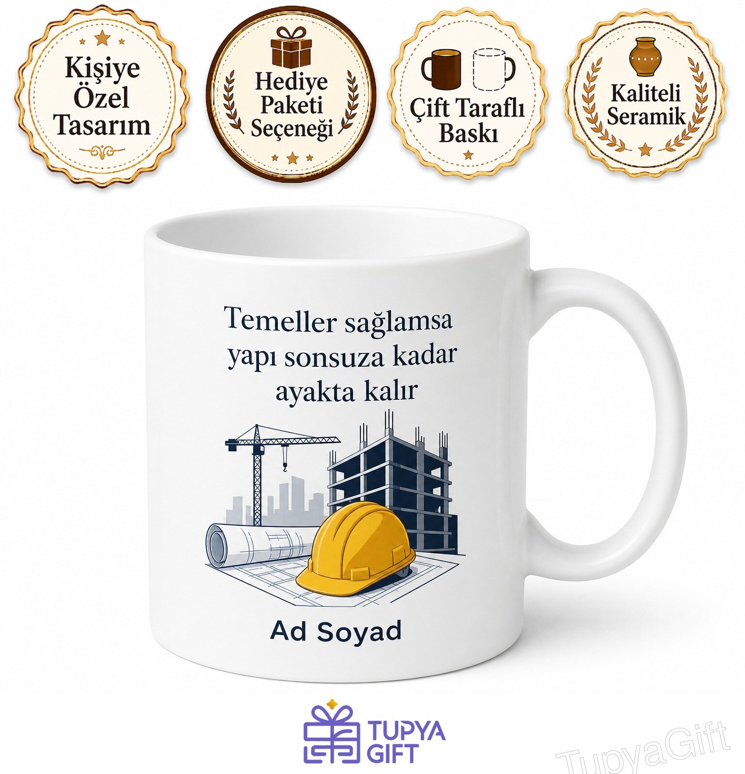 İnşaat Mühendisi Baret Şantiye Temel Atma Töreni Hediye Kupa Bardak