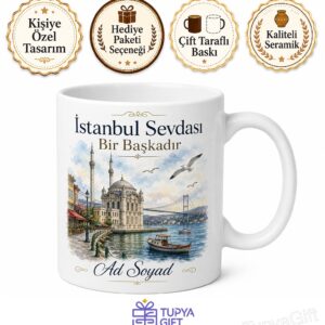 İstanbul Beşiktaş Çarşı Ortaköy Boğaz Havası Temalı Porselen Kupa Bardak Hediye