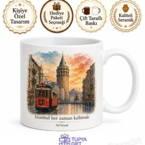İstanbul Beyoğlu İstiklal Caddesi Galata Kulesi Kırmızı Tramvay Taksim Kupa Bardak Hediye