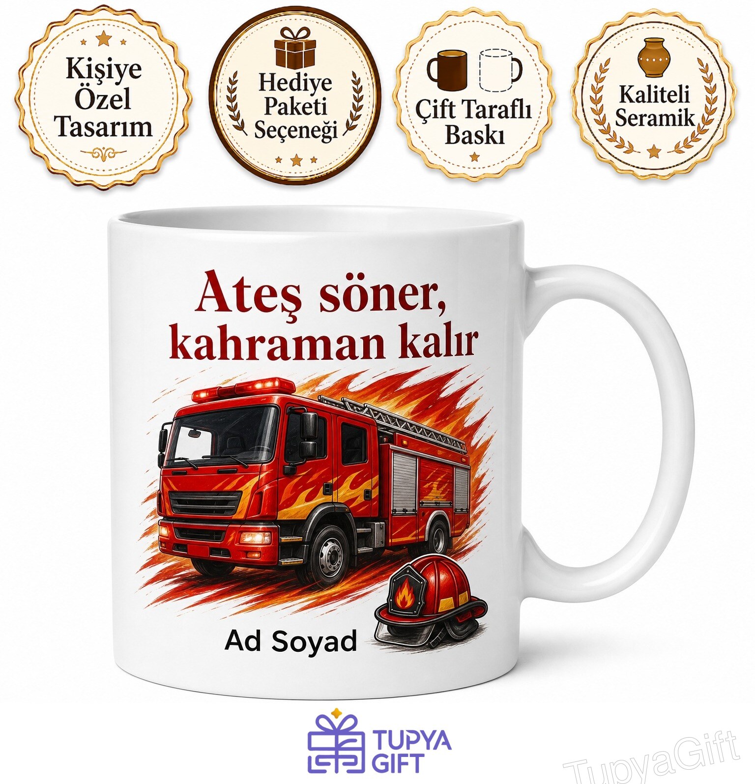 İtfaiyeci Alev Savaşçısı Kırmızı İtfaiye Aracı Kahraman Kupa Bardak Hediye