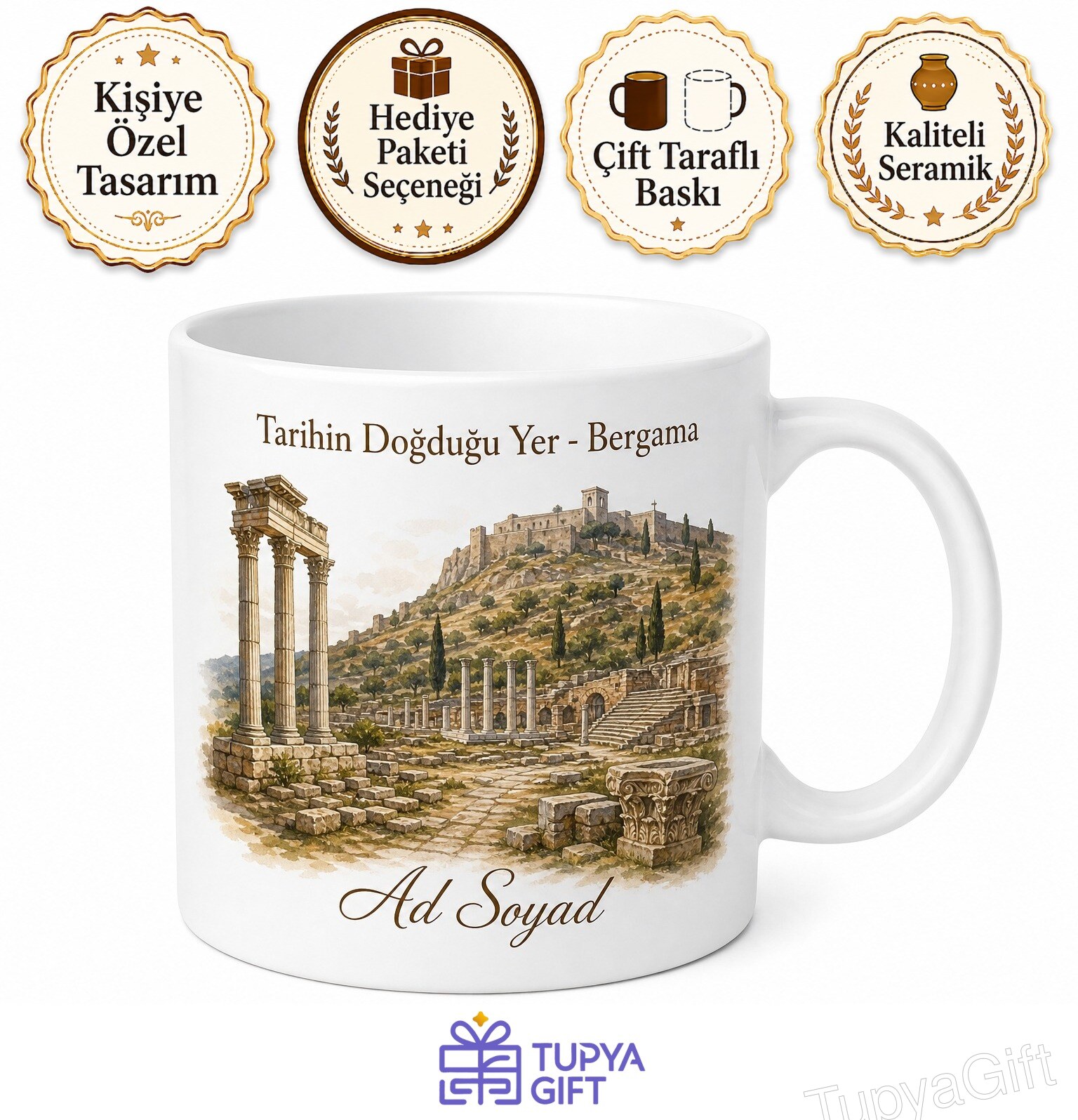 İzmir Bergama Pergamon Antik Kenti Asklepion Akropol Tarihin Doğduğu Yer Kupa Bardak Hediye