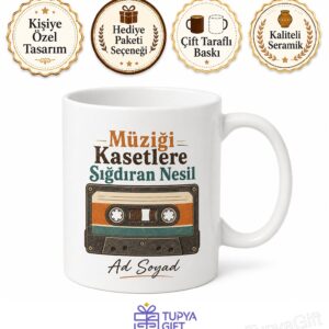 Kaset Teyp Baskılı Kupa 90'lar Nostalji Karışık Müzik Kaseti Hediye Bardak