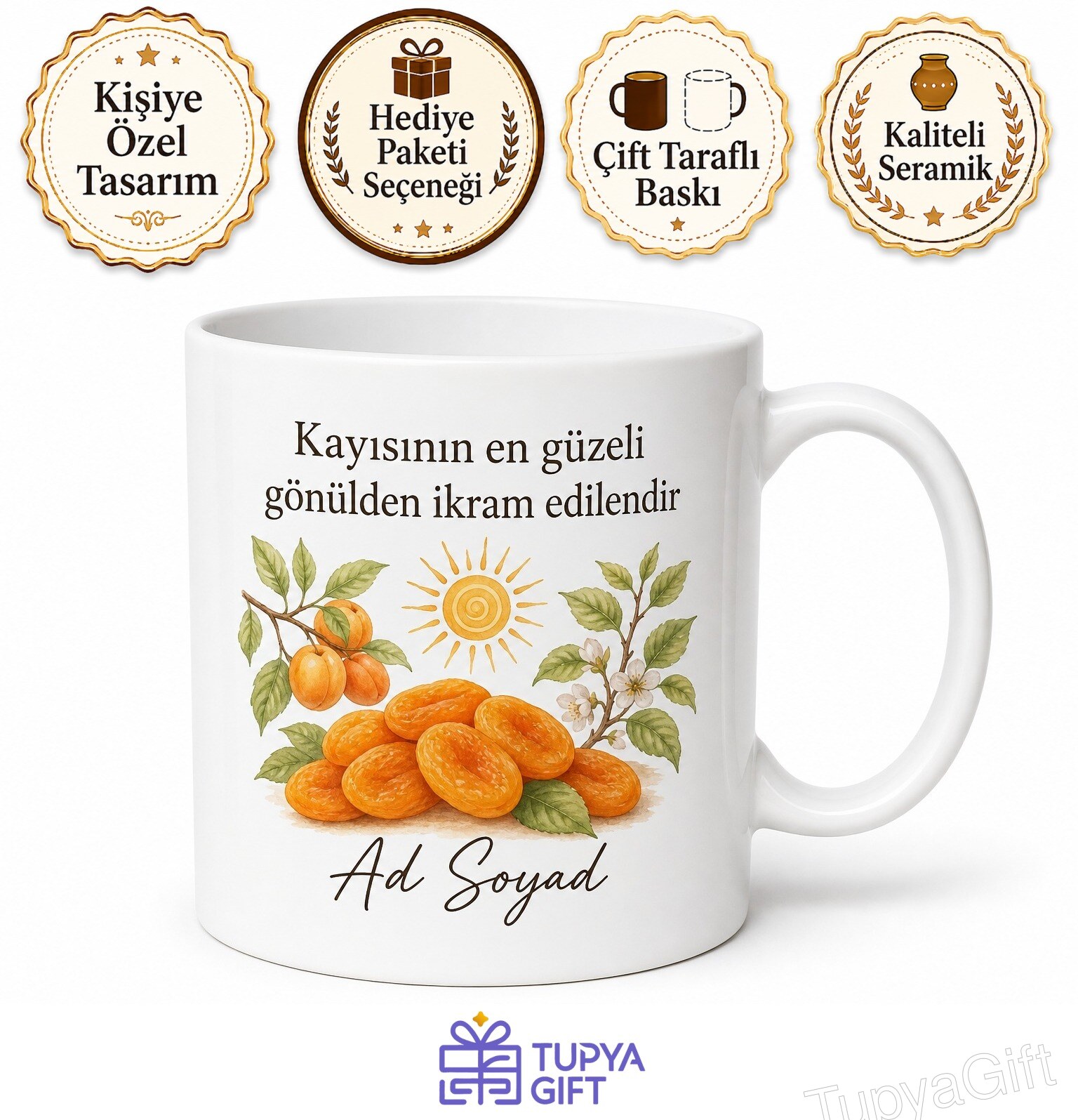 Kayısı Kullananlara Malatya Kayısısı Gün Kurusu Tatlı Kayısı Temalı Kupa Bardak Hediye