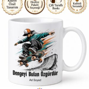 Kaykaycıya Hediye Rampadan Zıplayış Tekerlek Sesi Sokak Stili Denge Oyunu Baskılı Kupa Bardak