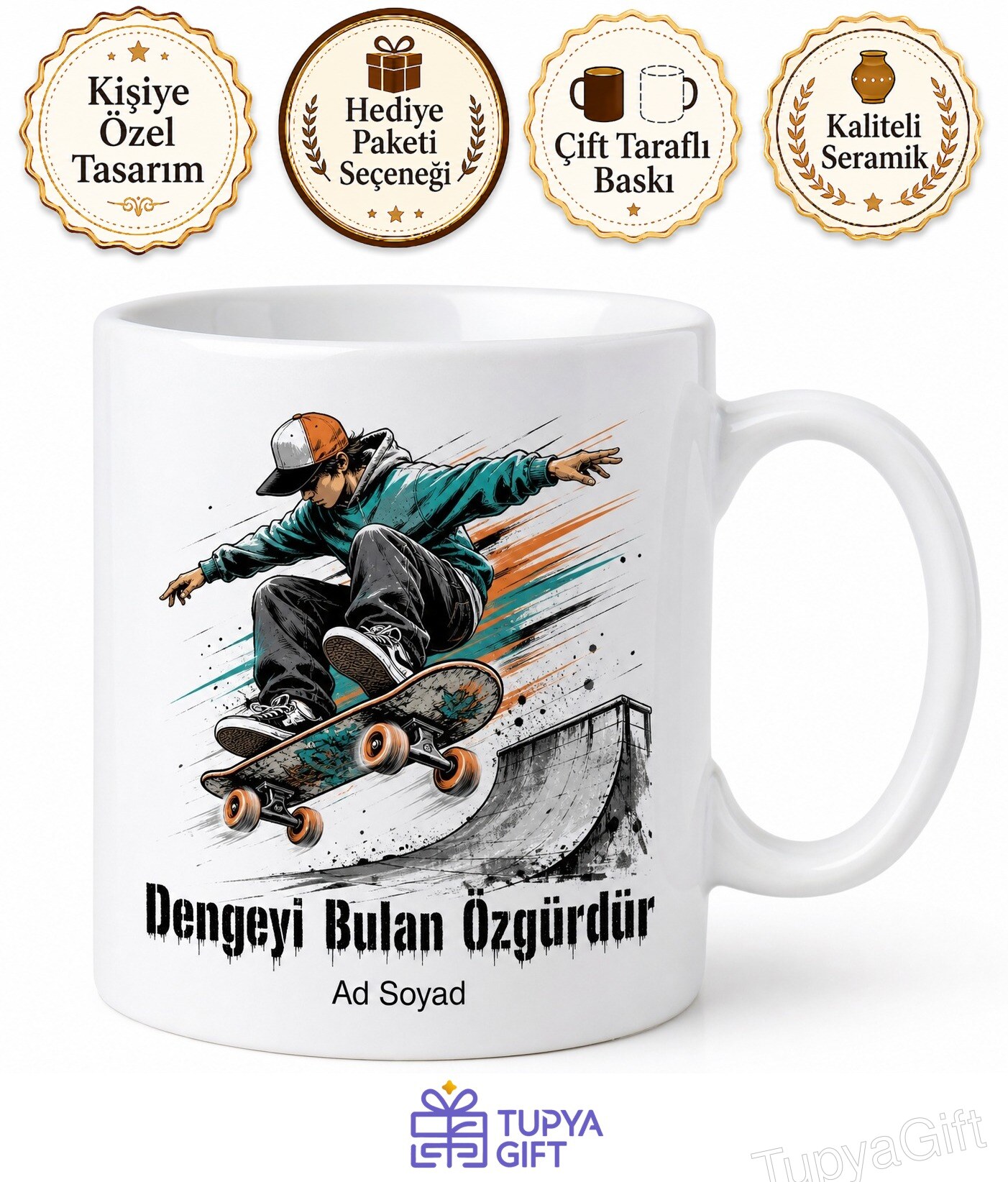 Kaykaycıya Hediye Rampadan Zıplayış Tekerlek Sesi Sokak Stili Denge Oyunu Baskılı Kupa Bardak