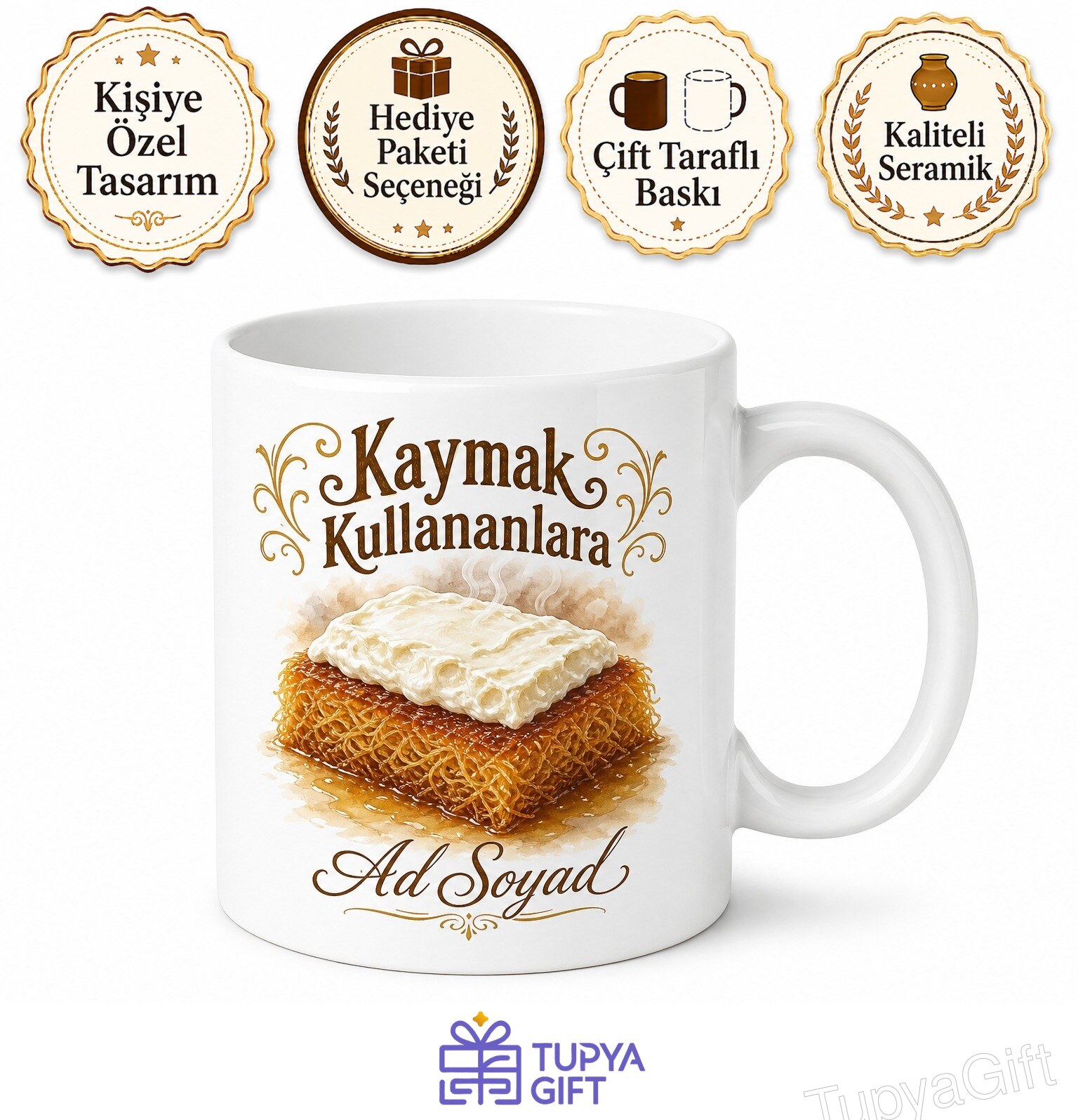 Kaymak Kullananlara Afyon Kaymağı Ekmek Kadayıfı Üstü Kaymaklı Tatlı Kupa Hediye