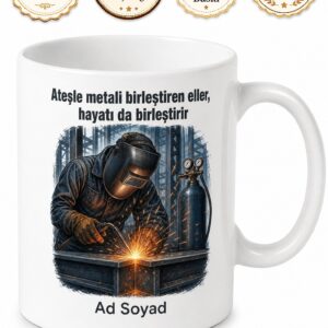 Kaynakçıya Hediye Kaynak Maskesi Argon Gazı Metalurji Ustası Baskılı Porselen Kupa Bardak