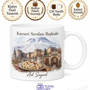 Kayseri Erciyes Dağı Kayak Merkezi Kayseri Kalesi Kapalıçarşı Mantı Temalı Kupa Bardak Hediye
