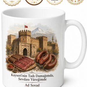Kayseri Kalesi Surları Pastırma Sucuk Diyarı Yöresel Kupa Bardak Hediye