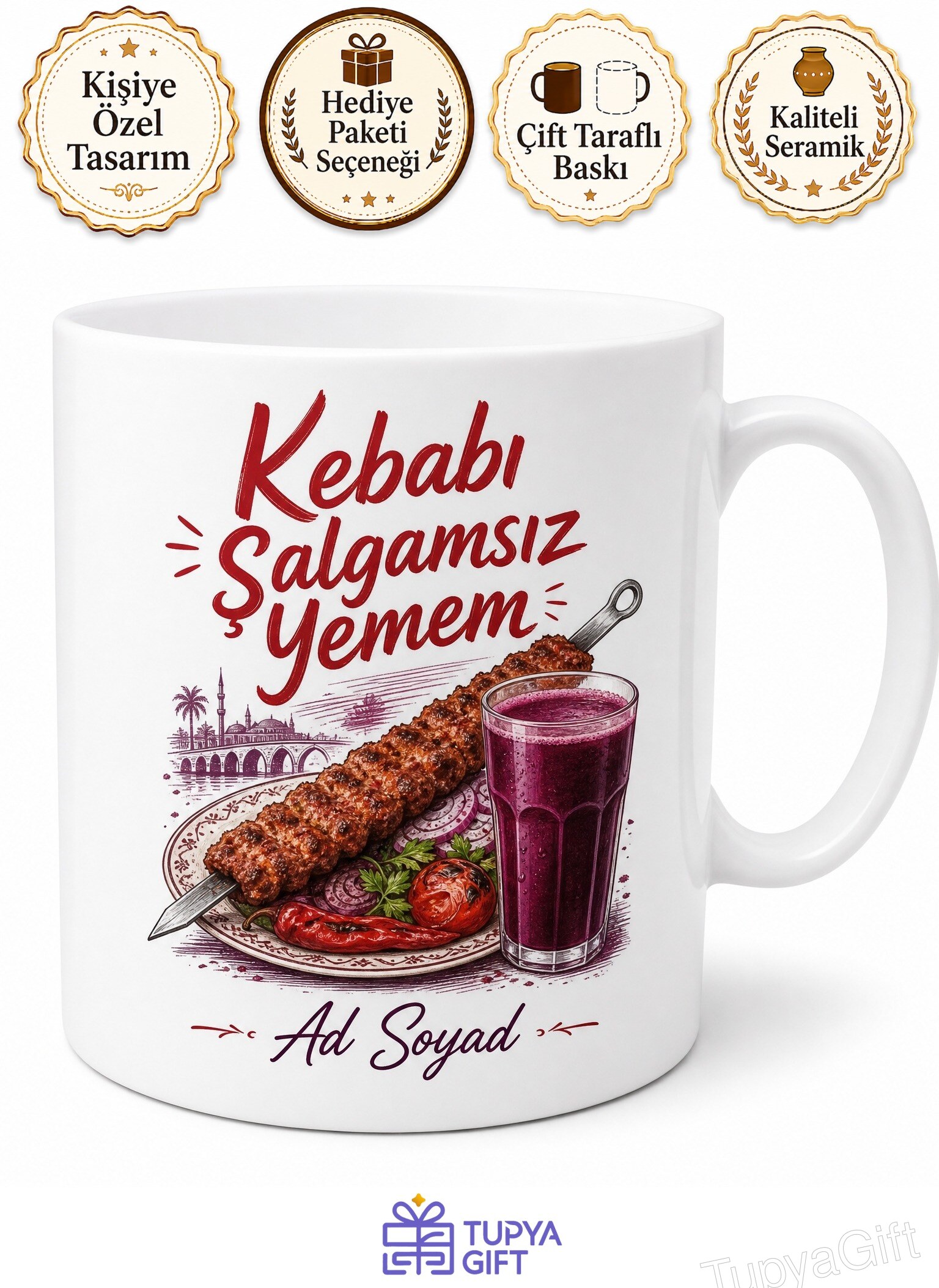 Kebabı Şalgamsız Yemem Esprili Kupa Adana Damak Tadı Hediye Bardak