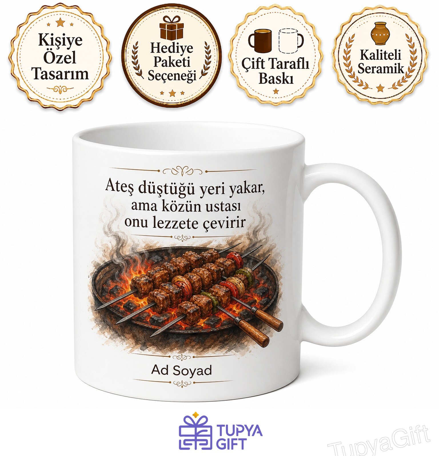 Kebapçıya Köz Ateşi Urfa Adana Şiş Çevirme Ocakbaşı Çay Kupası Hediye