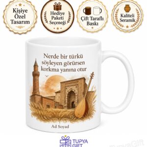 Kırşehir Ahi Evran Cacabey Medresesi Neşet Ertaş Bozkır Ruhu Porselen Kupa Bardak Hediye