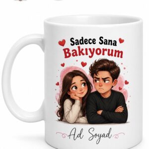 Kıskançlıktan Deliye Dönen Sevgiliye Sadece Sana Bakıyorum Kupa Bardak Hediye