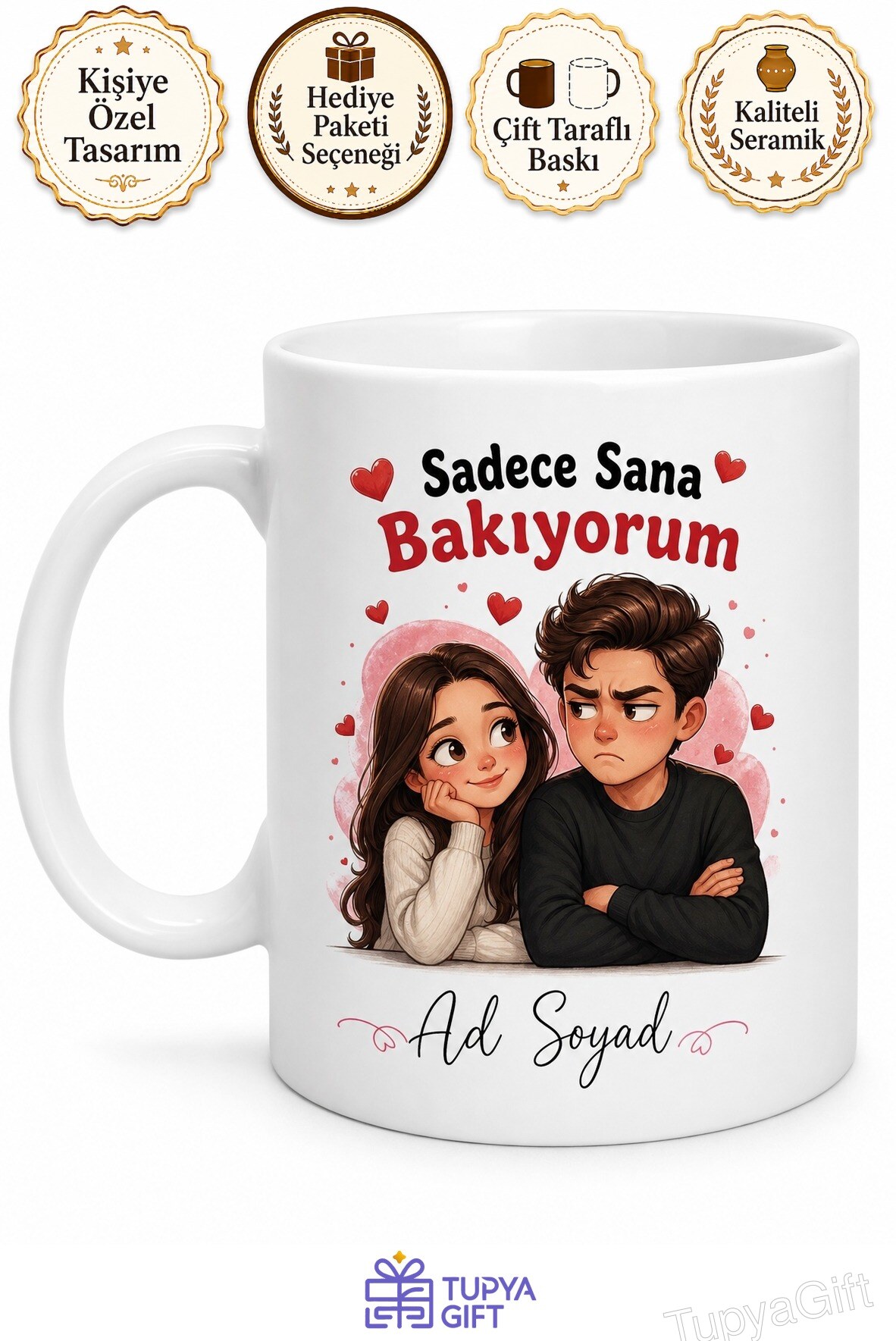 Kıskançlıktan Deliye Dönen Sevgiliye Sadece Sana Bakıyorum Kupa Bardak Hediye