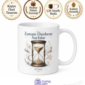 Kitap Okurken Zamanı Unutanlara Kum Saati Çizimli Çay Kupası Hediye Bardak