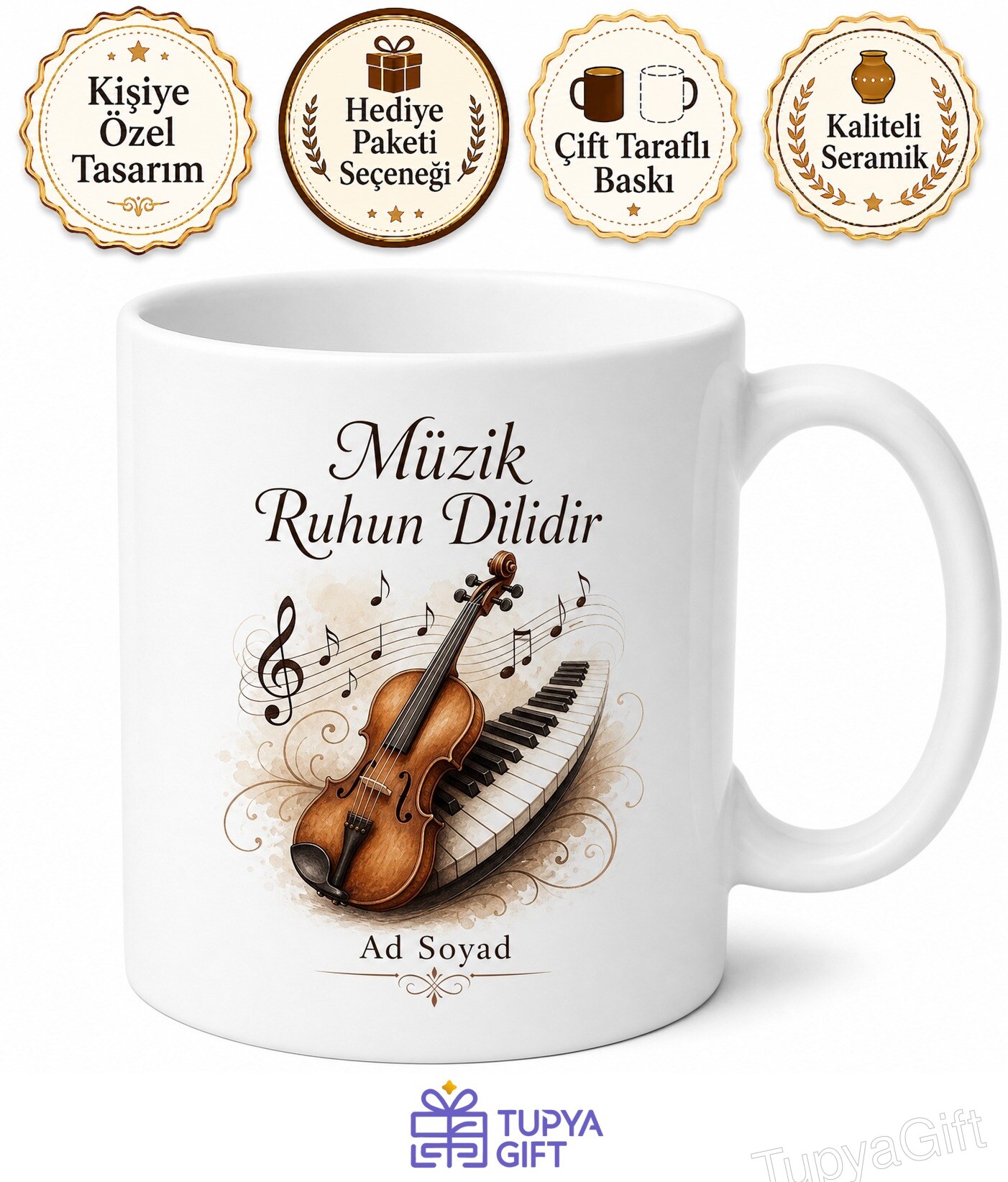 Klasik Müzik Keman Piyano Tuşları Beethoven Batı Müziği Temalı Kupa Bardak Hediye