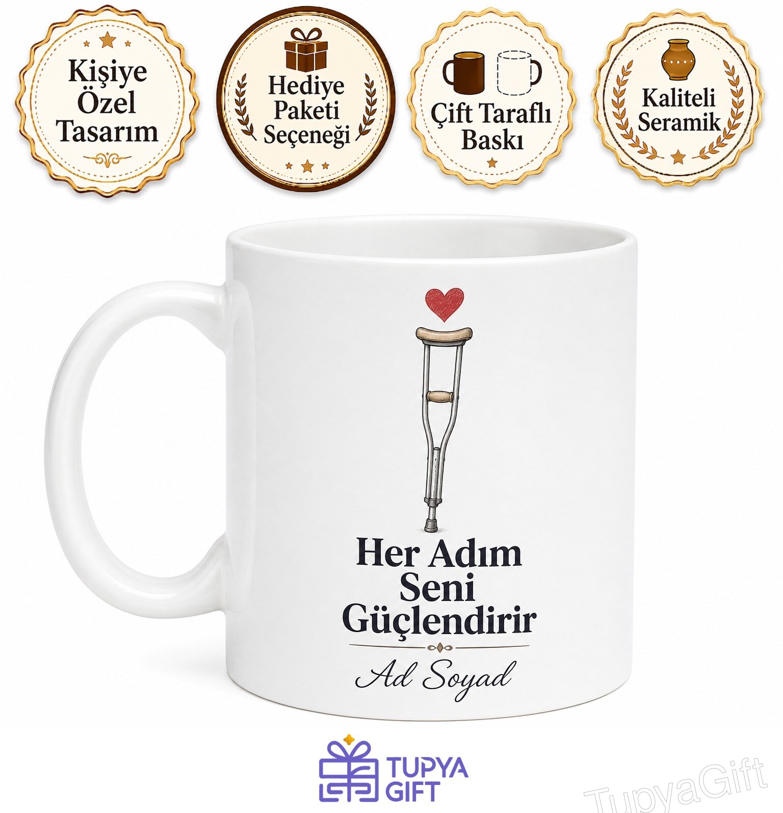 Koltuk Değneği Kırık Bacak İyileşme Süreci Destek Hediye Porselen Kupa Bardak