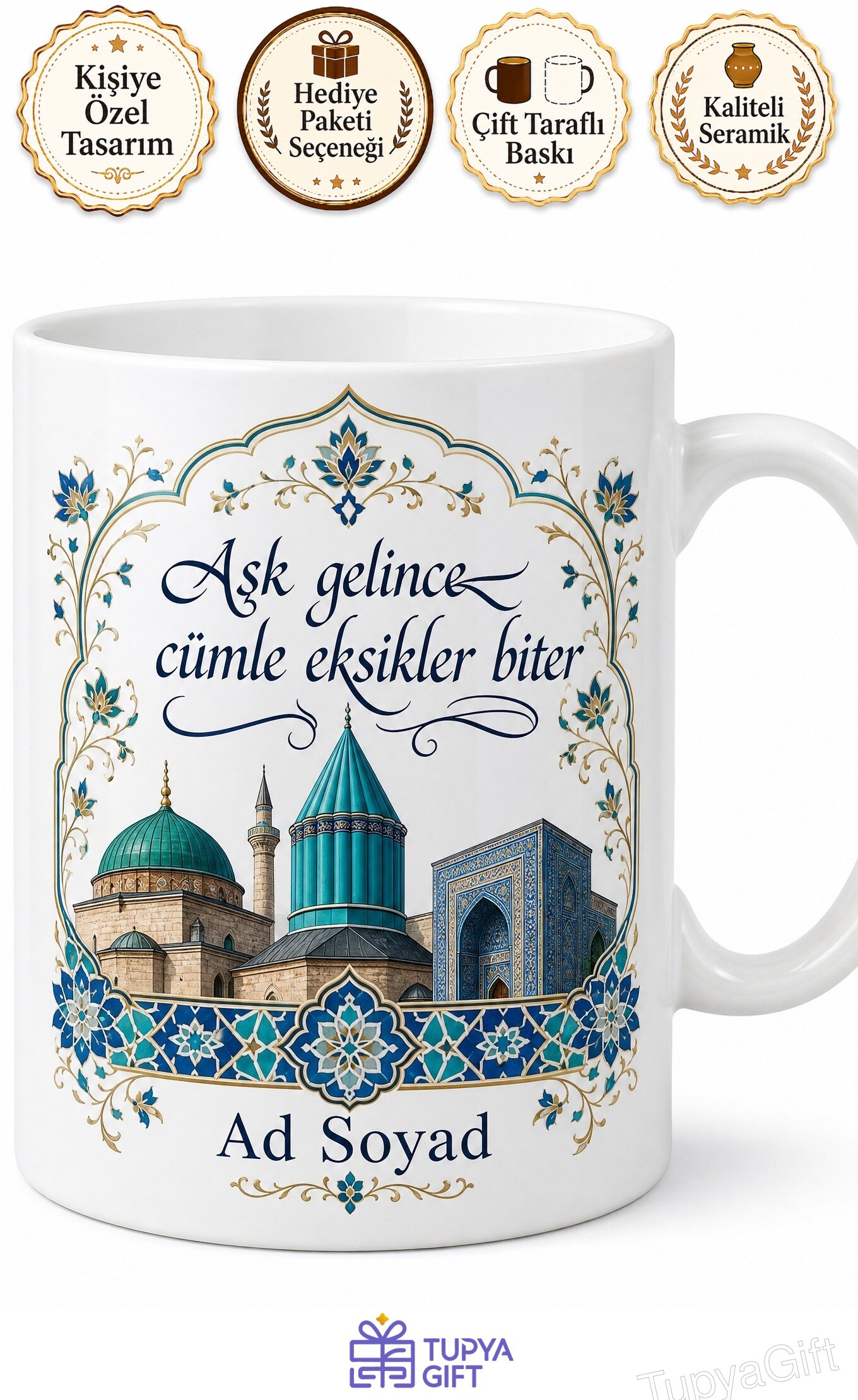 Konya Karatay Mevlana Müzesi Şems-i Tebrizi Türbesi Maneviyat Porselen Kupa Bardak Hediye