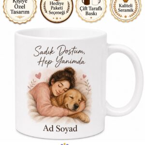 Köpeğine Sarılıp Uyuyanlara Sadık Dost Kucaklaşması Kupa Bardak Hediye