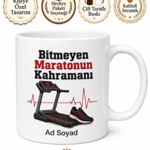 Koşu Bandında Saatler Geçirenlere Bitmeyen Maraton Hedef Kalori Kupa Hediye Bardak