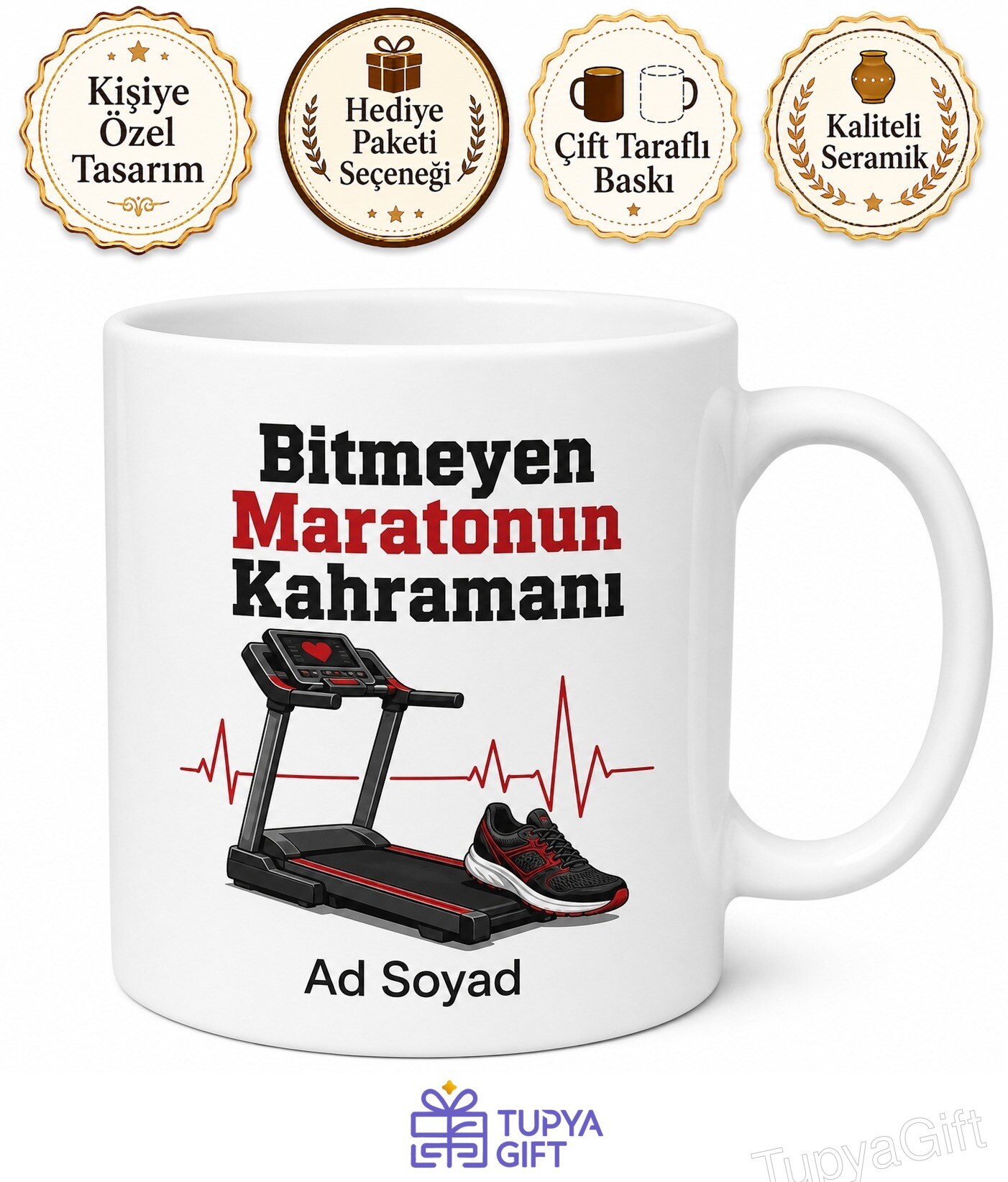 Koşu Bandında Saatler Geçirenlere Bitmeyen Maraton Hedef Kalori Kupa Hediye Bardak