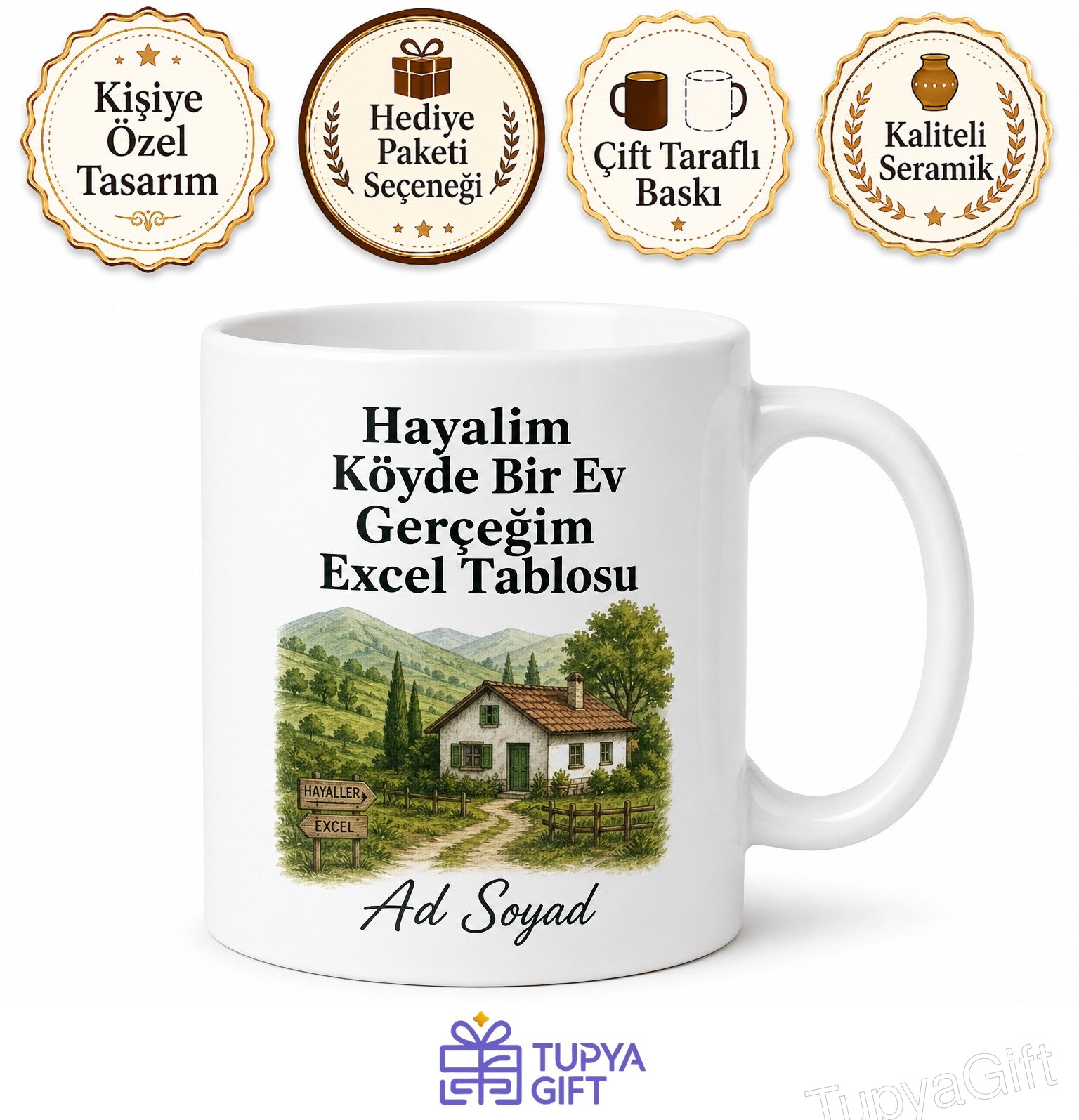 Köyüne Dönmek İsteyen Şehirli Esprili Beyaz Yakalı Kupa Bardak Hediye