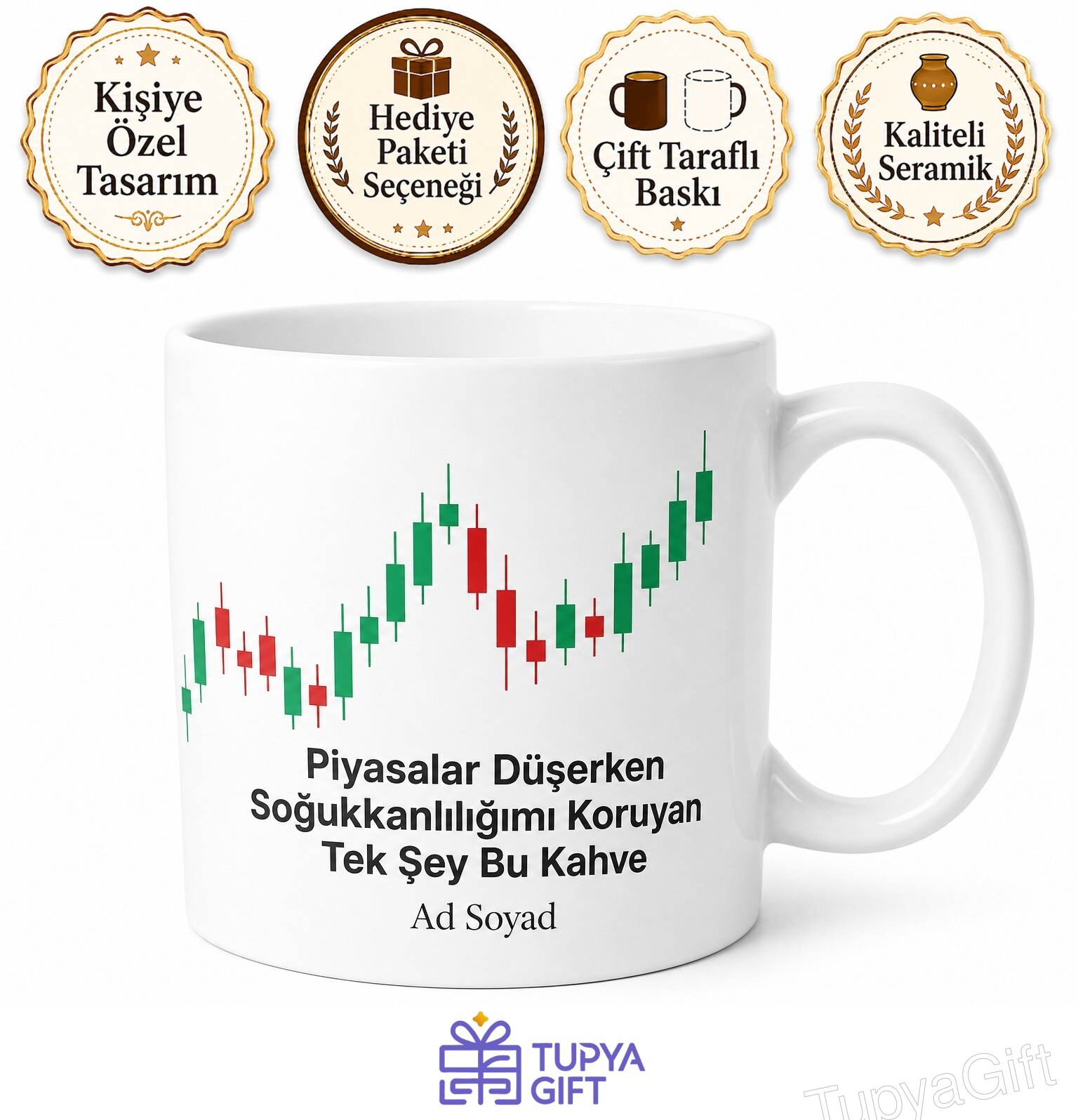 Kripto Mum Grafikleri Kupası Trader Hediye Baskılı Porselen Bardak