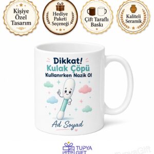 Kulak Çöpü Kullananlara Pamuklu Çubuk Kulak Temizliği Dikkatli Kullanım Kupa Hediye