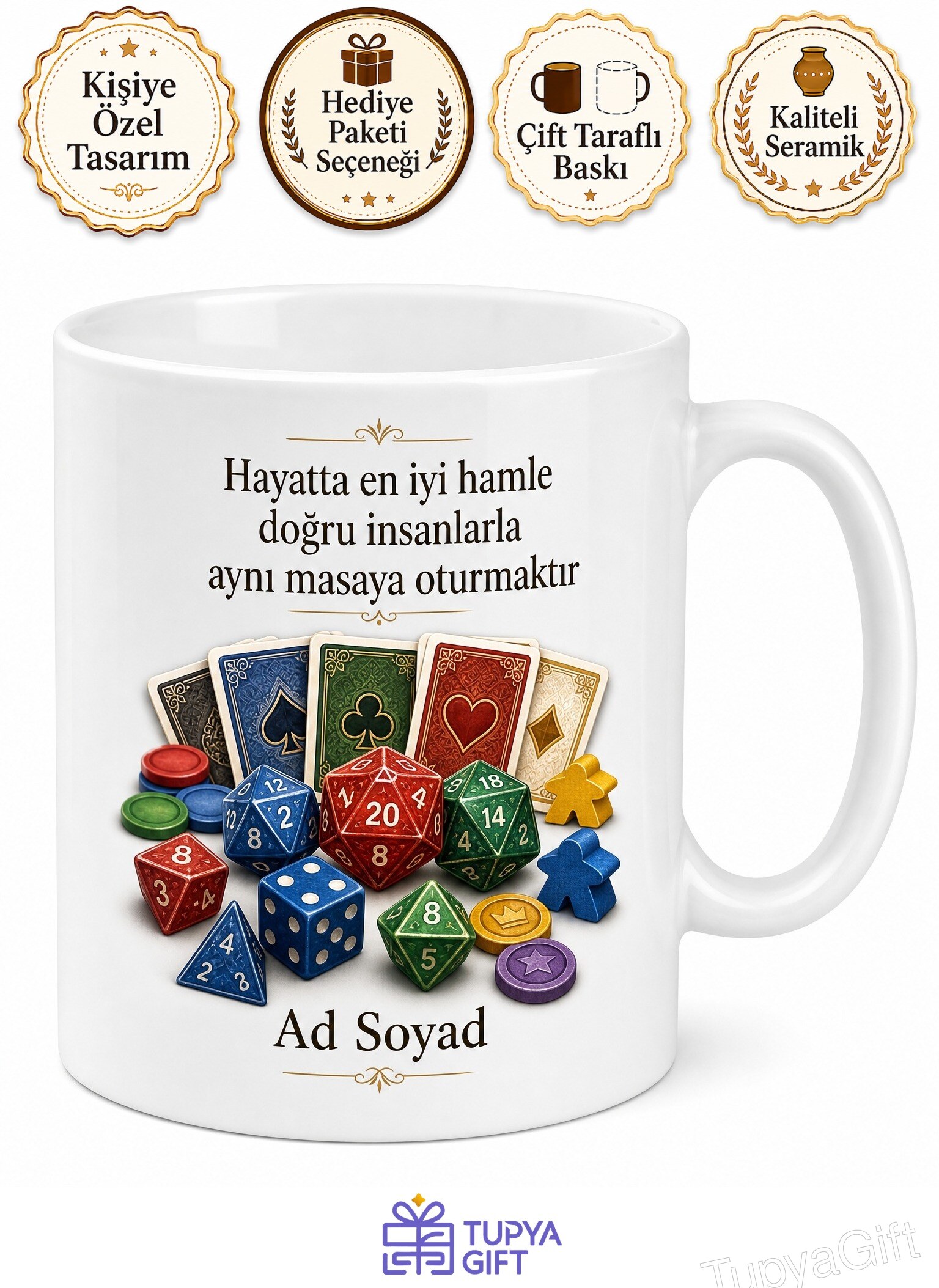 Kutu Oyunu Oynayanlara Zar Strateji Kartları Oyun Gecesi Hediye Kupa Bardak