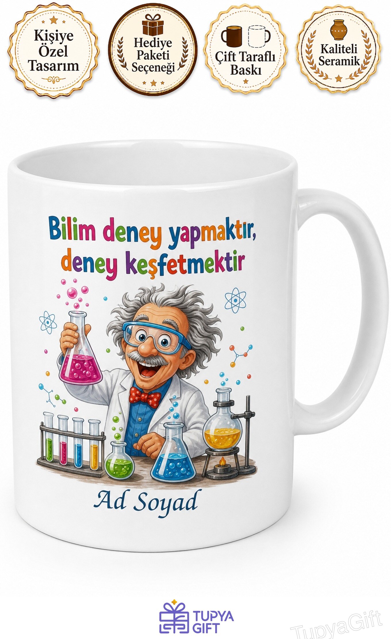 Laboratuvarda Deney Yapan Çılgın Fen Bilgisi Öğretmeni Kupa Bardak Hediye