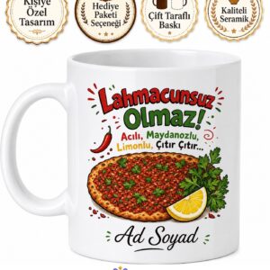 Lahmacun Temalı Kupa Bardak Acılı Çıtır Lahmacun Sevenlere Özel Hediye
