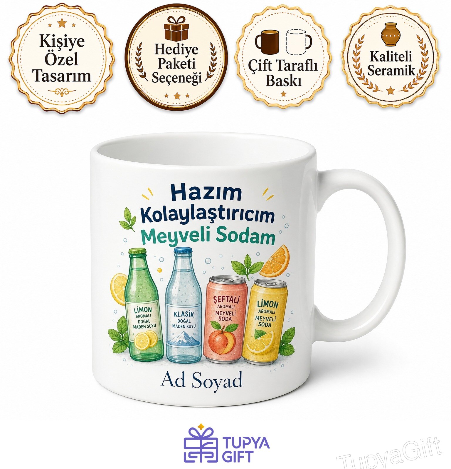 Maden Suyu İçenlere Meyveli Soda Hazım Kolaylaştırıcı Kupa Bardak Hediye