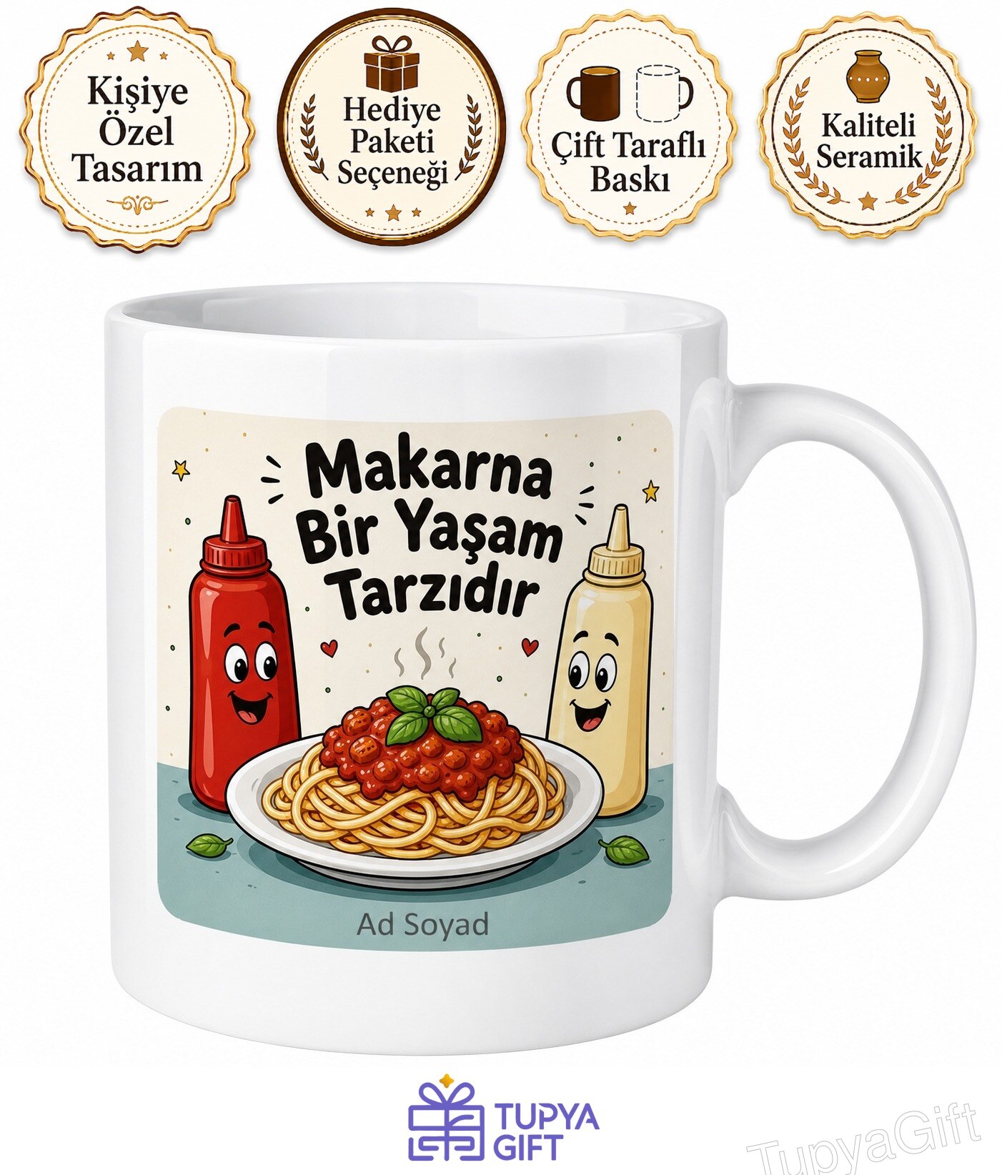 Makarna Yiyenlere Salçalı Makarna Öğrenci Yemeği Ketchup Mayonez Kupa Hediye Bardak