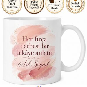 Makyöze Hediye Fırça İzi Tasarım Porselen Kupa Bardak Makyaj Temalı