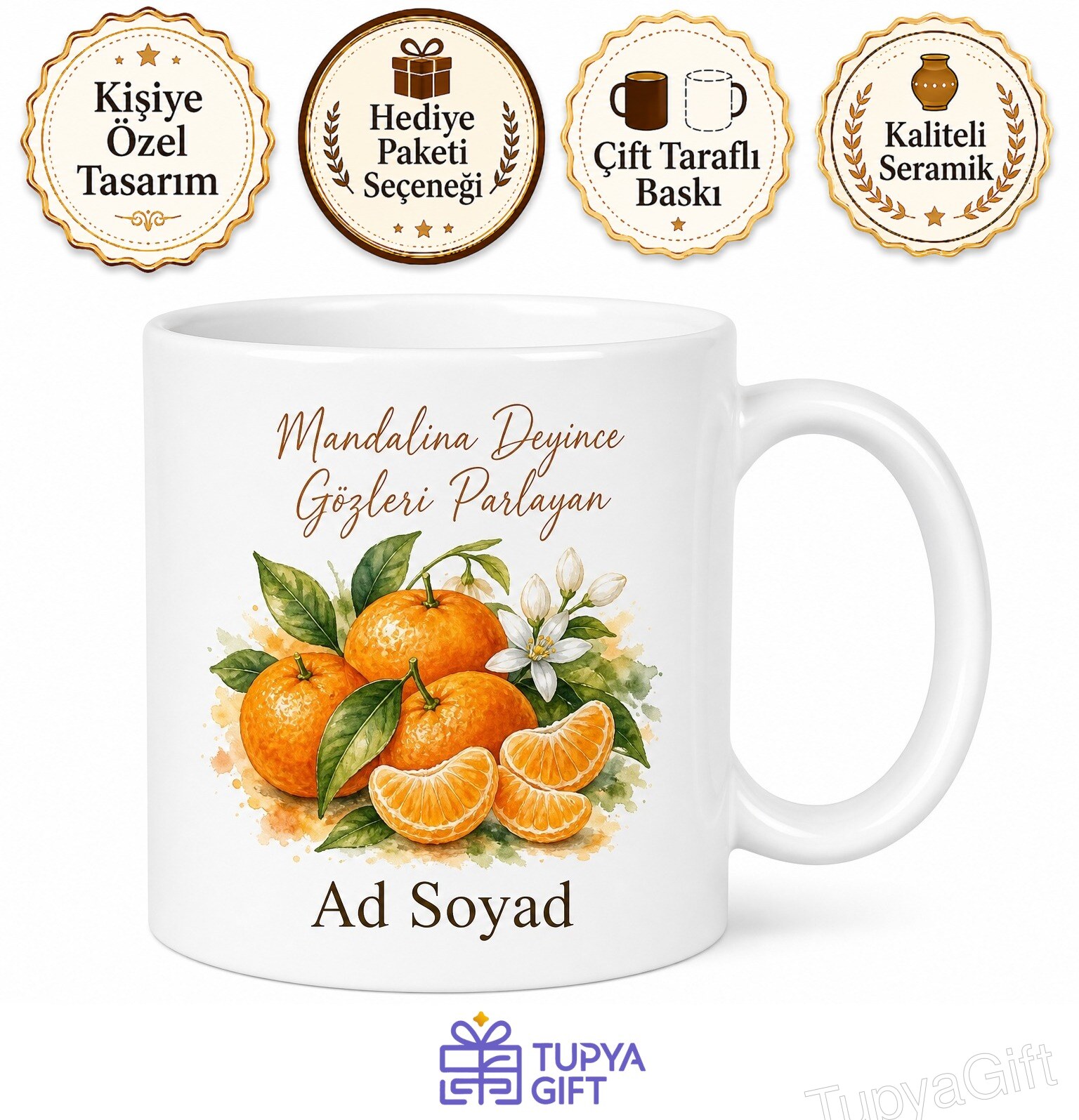 Mandalina Kullananlara Bodrum Mandalinası Çekirdeksiz Mandalina Kış Meyvesi Kupa Bardak Hediye