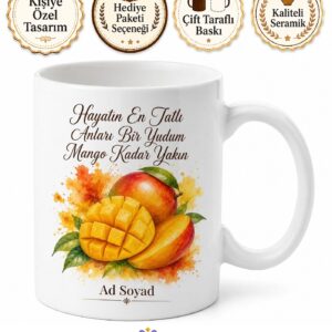 Mango Temalı Tropikal Mango Suyu Tatlı Mango Baskılı Porselen Kupa Bardak Hediye
