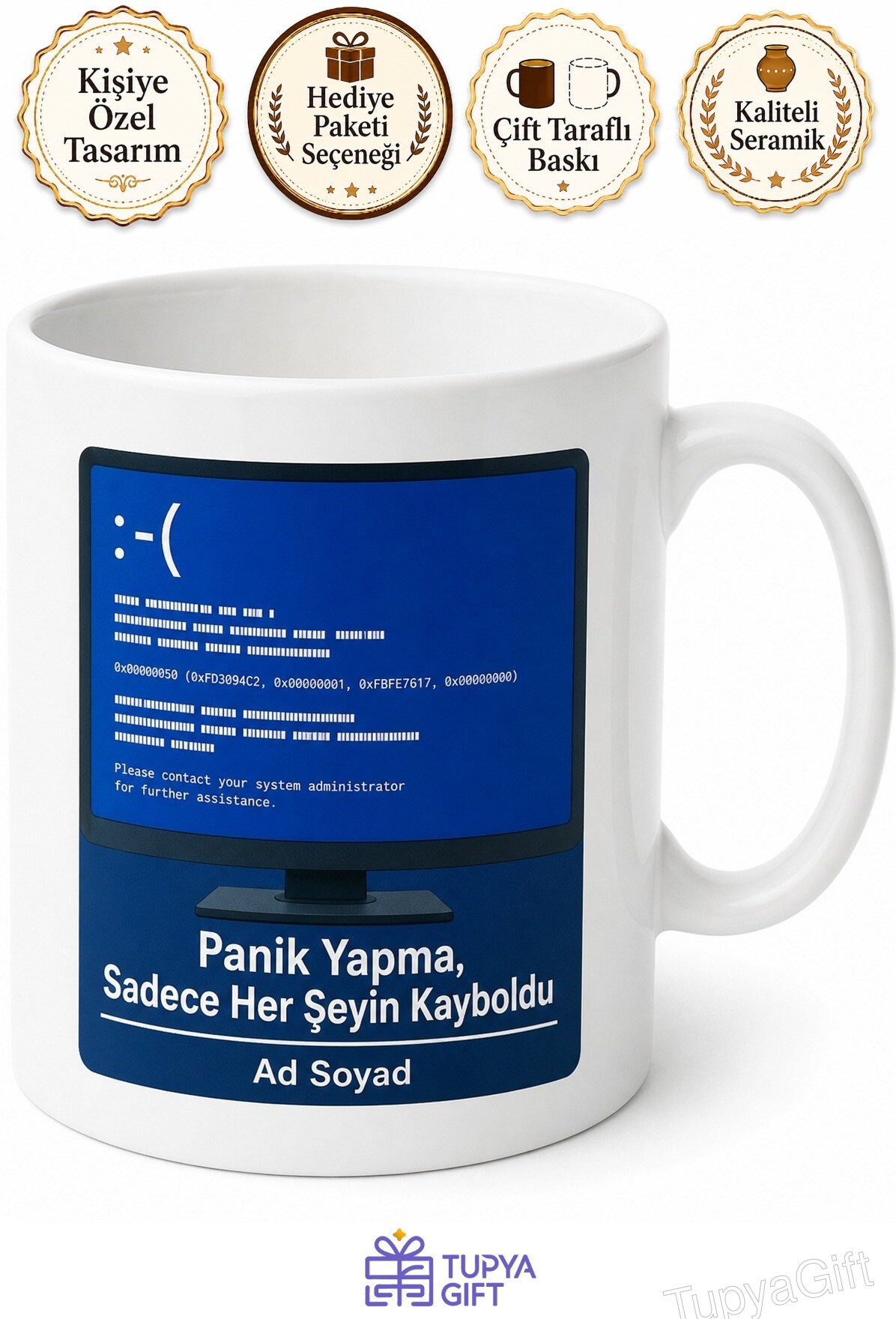 Mavi Ekran Hatası Görmüş Masum Bilgisayarcı Çay Kahve Kupası Hediye Bardak
