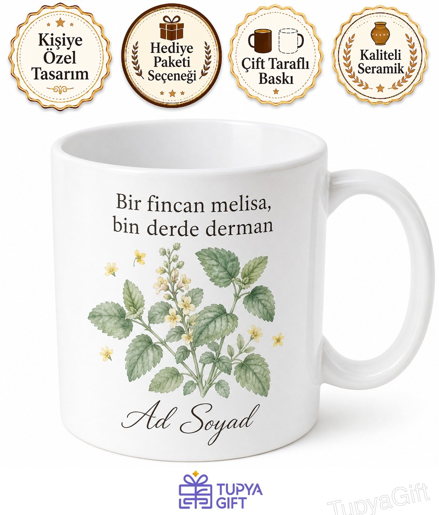 Melisa Çayı İçenlere Şifa Çayı Kupa Bardak Hediye Porselen Kupa