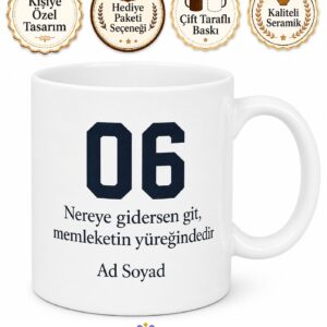 Memleket Özlemi Yöresel Şive Plaka Kodu Temalı Porselen Kupa Bardak Hediye