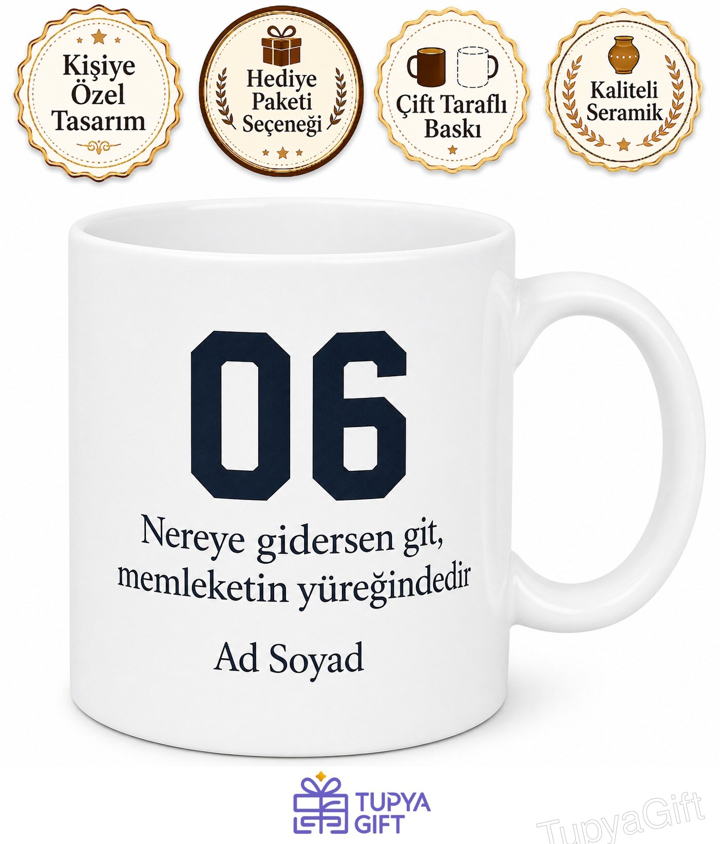 Memleket Özlemi Yöresel Şive Plaka Kodu Temalı Porselen Kupa Bardak Hediye