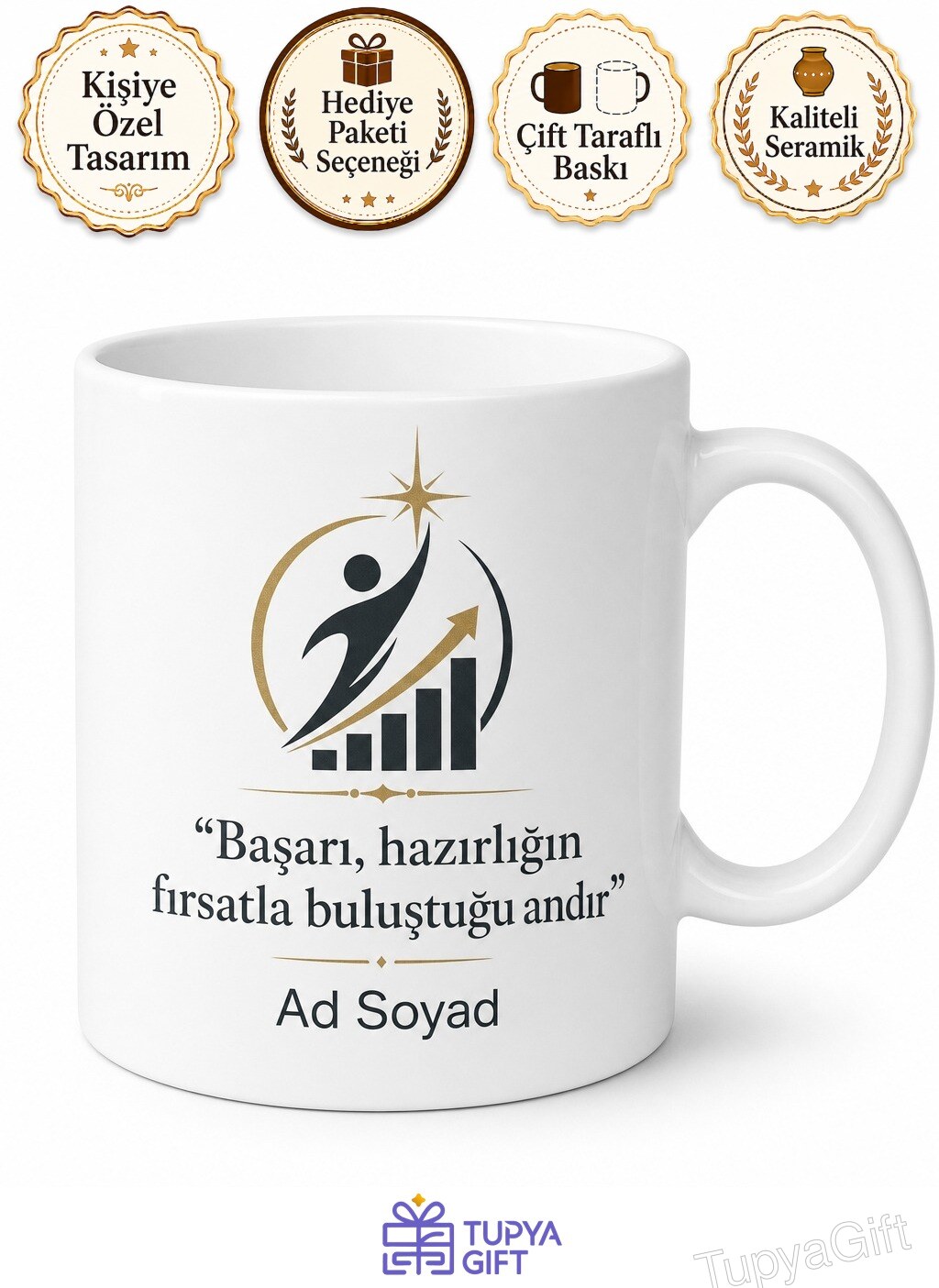 Meslek Logosu Baskılı Yeni İş Ve Terfi Hediyesi Şık Kupa Bardak Hediye