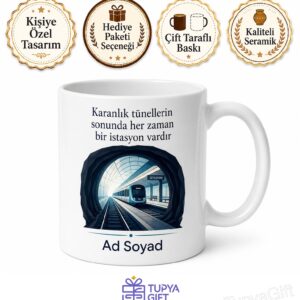 Metro Sürücüsüne Hediye Tünel Karanlığı Şehir İçi Ulaşım Temalı Baskılı Porselen Kupa Bardak
